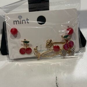 Mint Cherry Charm Earring Collection